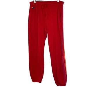 Red Women's Track Pants with Side Stripe